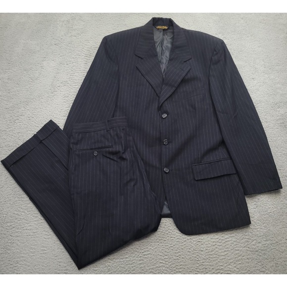 Brooks Brothers Suit Set Men's 39R (41) 32x27 Navy Wool 2-Piece Pin Striped - Picture 1 of 16